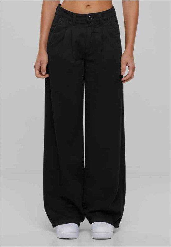 Urban Classics Organic Pleated Cotton Wide Leg Broek - Zwart - W33
