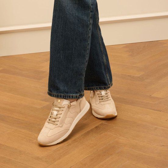 No Stress - Dames - Beige suède sneakers met rits - Maat 36
