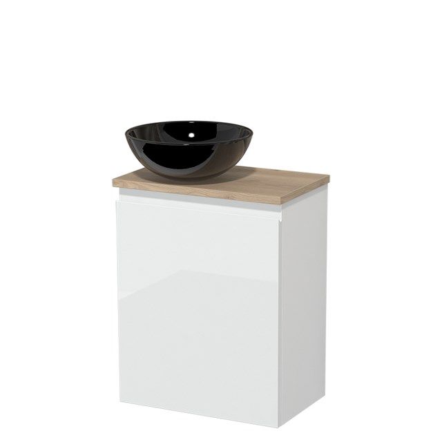 Maxaro Modulo Toiletmeubel - 41 cm - Hoogglans Wit - Lichtbruin Eiken Blad