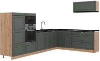 Vicco Hoekkeuken Fame-Line, Groen-Goud Landhuis/Goudkleurig Eiken, 327 x 227 cm