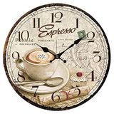 YOAI Wandklok keukenklok vintage shabby chic antiek nostalgie rustieke kwartsklok van MDF met geruisloos uurwerk, 12 inch/30 cm Ø (koffie)