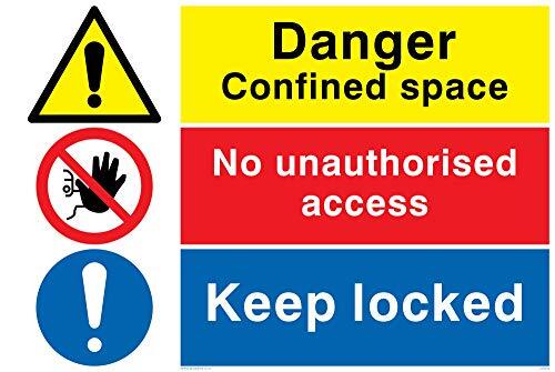 Viking Signs Viking Signs CV5376-A4L-V "Danger Confined Space, No Unauthorised Access, Keep Locked" Sign, Vinyl/Sticker, 300 mm H x 200 mm W