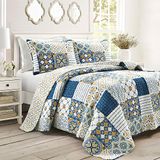 Lush Decor Monique 3-delige quiltset, Full/Queen, Navy & Mustard