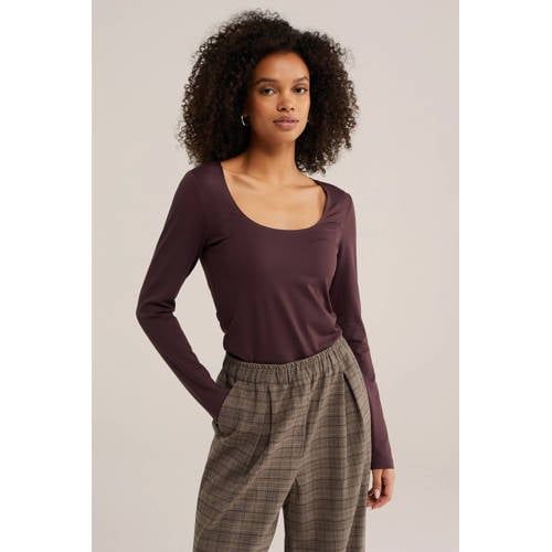 WE Fashion Aansluitende Top - Aubergine