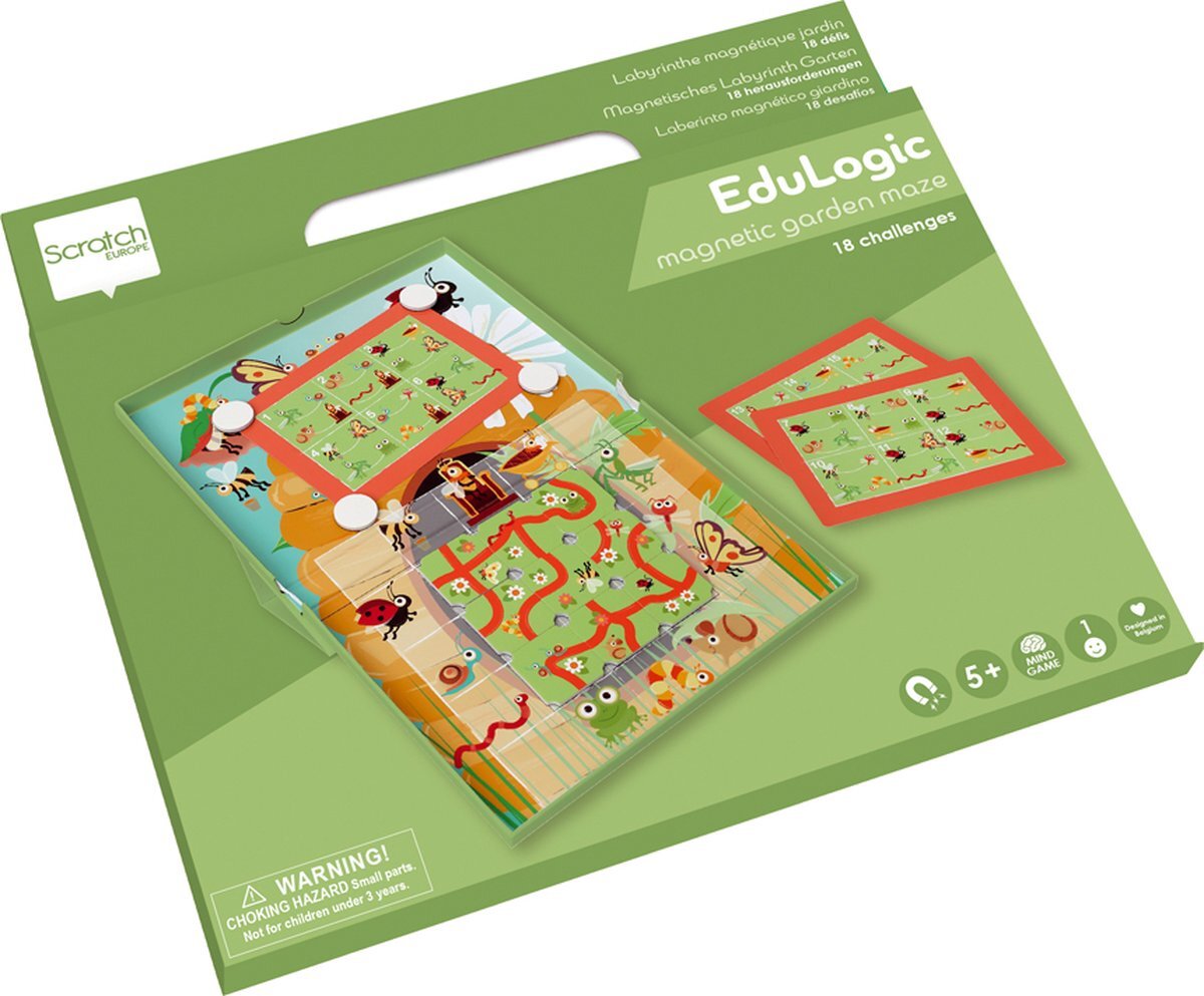 Scratch Europe Scratch EduLogic Box: GARDEN MAZE 25.5x23x2cm (gesloten), 25.5x38x2cm (open), magnetisch, met 20 uitdagingen en 2 niveaus, 5+