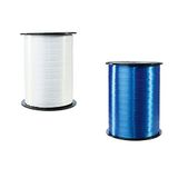 Clairefontaine 601763AMZC - Set van 2 Rollen Glad Bolduc Lint - 500mx0,7cm - Cadeauverpakking, Decoratie-accessoire - Blauw/Wit