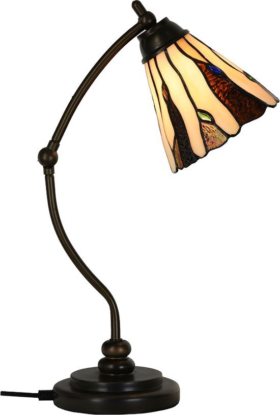 LumiLamp Tiffany Tafellamp Ø 27x51 cm Beige Glas Tiffany Bureaulamp