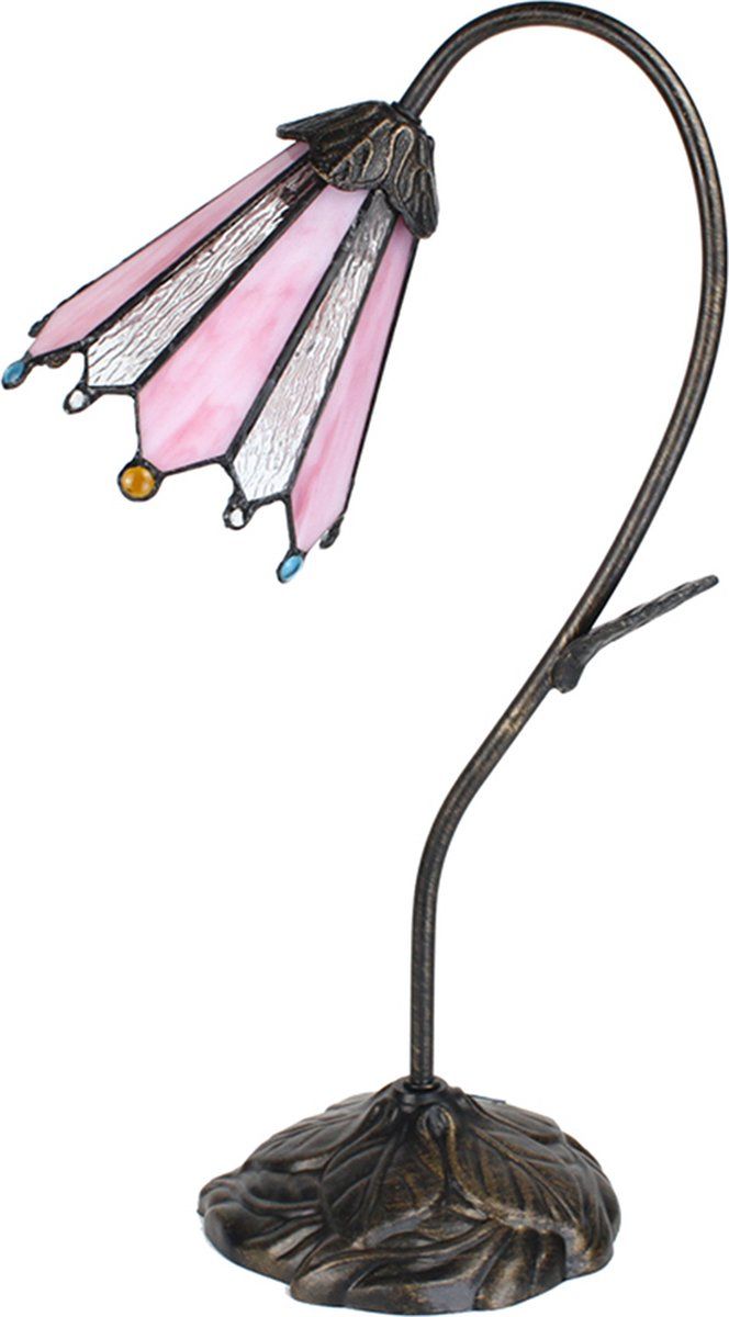Lumilamp Tiffany Tafellamp 48 cm Bruin Roze Glas | Tiffany Bureaulamp