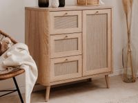KUBALIBRE Commode 1 porte 3 tiroirs chêne sonoma/effet rotin