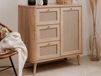 KUBALIBRE Commode 1 porte 3 tiroirs chêne sonoma/effet rotin