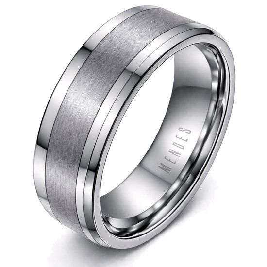 Mendes Wolfraam heren ring Geborstelde streep 8mm-19mm
