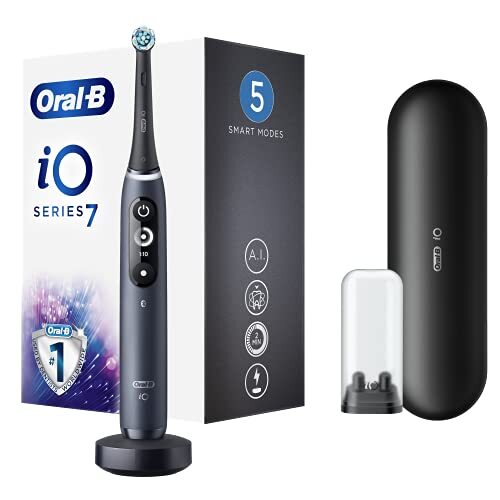 Oral-B iO 7n elektrische tandenborstel, 1 zwarte handgreep, oplaadbaar, met magnetische bruin-technologie, 1 reservekop, 1 premium reistas, wit en zwart