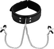EIS, Halsband met tepelklemmen, Zwart, Imitatieleer, Metaal, Rubber