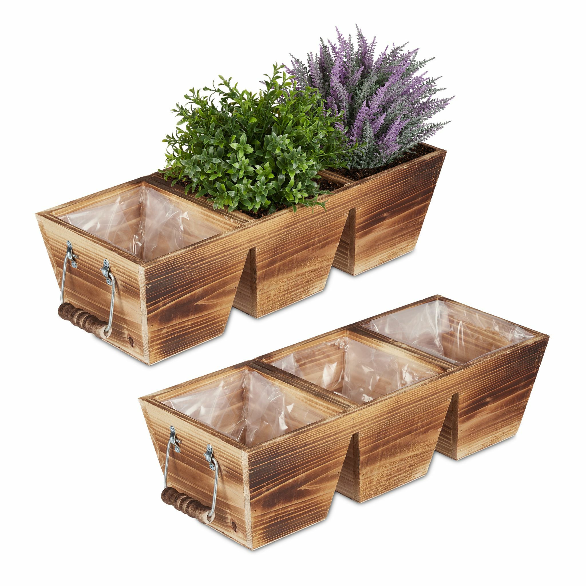 Relaxdays plantenbak hout - 3 vakken - 12,5 x 43,5 x 17,5 cm - balkon
