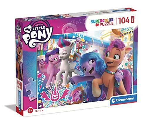 Clementoni My Little Pony Supercolor Pony-104 stukjes, Made in Italy, 4 jaar, cartoonpuzzel, kinderpuzzel, meerkleurig, medium, 23764