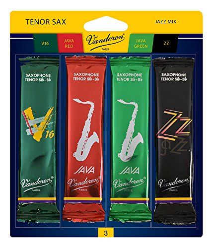 Vandoren SRMIXT2 Tenor Saxophone Jazz Reed Mix Card - Includes 1 each ZZ, V16, Java, and Java Red Strength 2 - Strength 3
