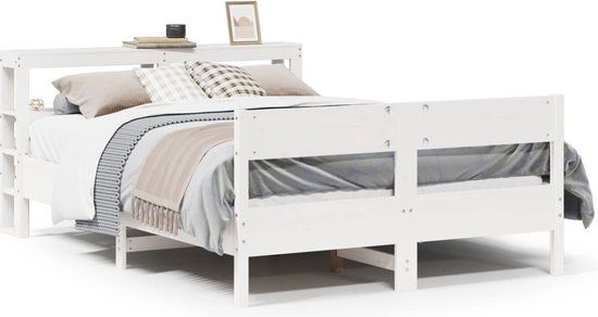 vidaXL Bedframe - Massief Grenenhout - Wit - 150x200 cm