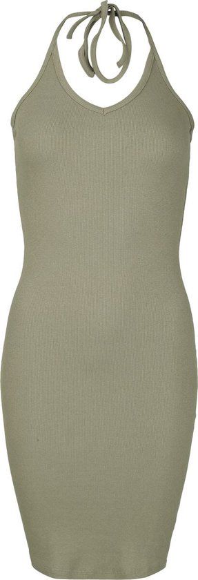 Urban Classics Ladies Rib Jersey Neckholder Dress Dames Midi-jurk - olijf - M