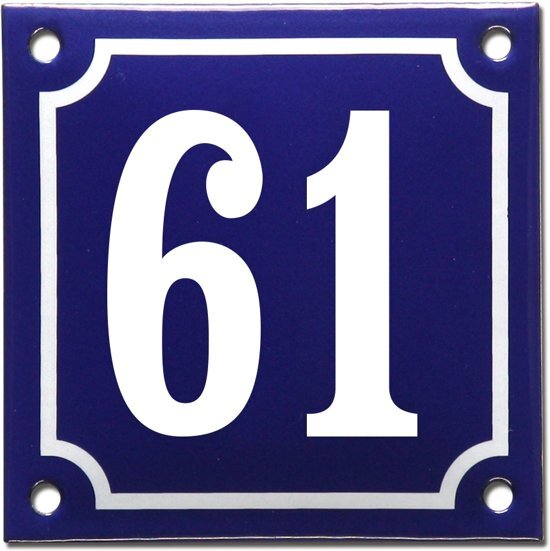 EmailleDesignÂ® Emaille huisnummer blauw/wit nr. 61