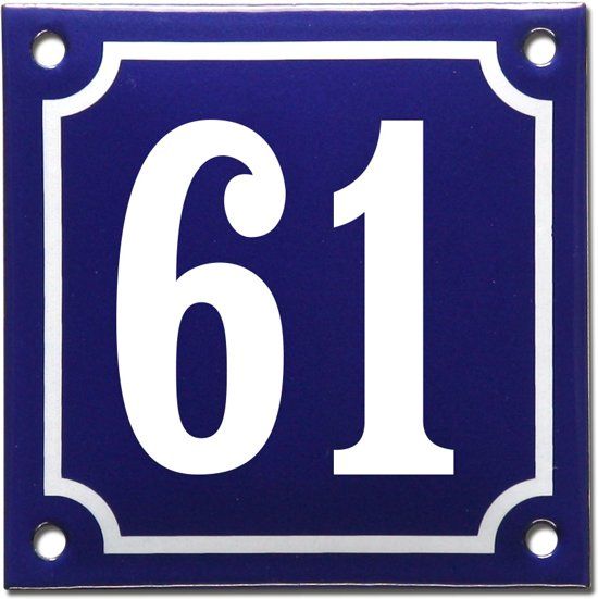 EmailleDesign® Emaille huisnummer blauw/wit nr. 61