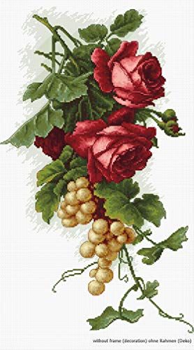 Lucas Luca-S Rozen en druiven geteld kruis Stitch Kit, rood