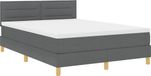 vidaXL LED Box Spring Bed with Headboard Dark Grey 140 x 190 cm Fabric