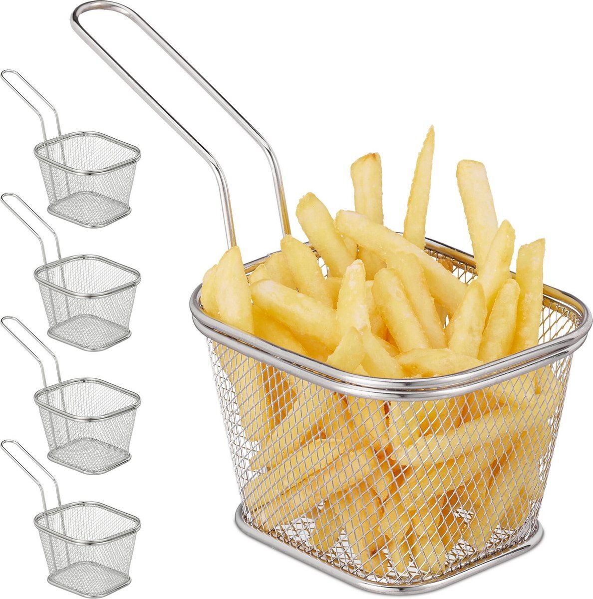 Relaxdays Mini frituurmandje set van 5 - serveermandjes voor frieten en snacks - frietmand