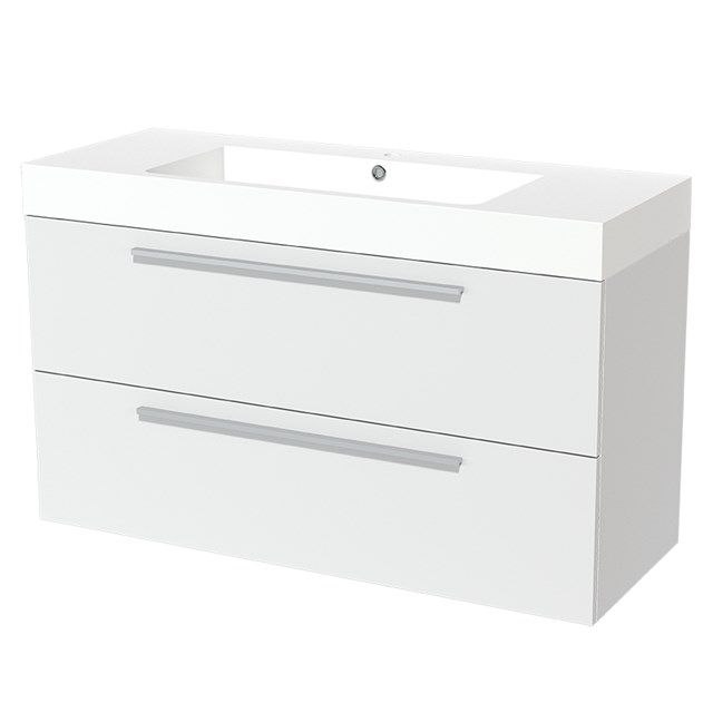 Maxaro Badkamermeubel 120cm Modulo Mat Wit 2 Lades Vlak Wastafel Mineraalmarmer