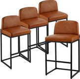 VEVOR Barkrukken 4 stuks 925 mm hoog PU-leer met rugleuning en metalen frame Bruin