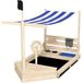 Bateau pirate bac à sable avec auvent, y compris cuisine d'enfants, bois massif, 180 x 103 x 144,5 cm, naturel + bleu