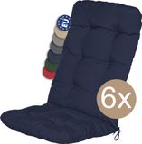 Beautissu Flair HL – Set van 6 Tuinstoelkussens Hoge Rug – 120x50 cm – Blauw – Tuinkussen in Matraskussen Kwaliteit