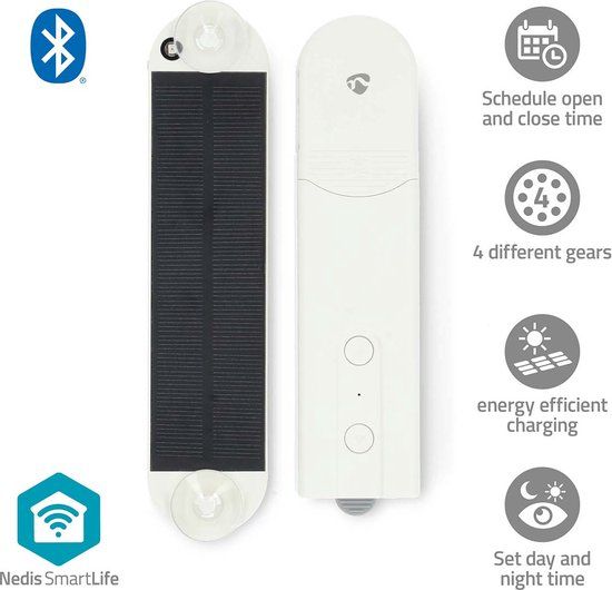 Nedis SmartLife Gordijnrobot - Paneelgordijnen / Rolgordijnen / Vouwgordijnen - Solar Powered - Wit