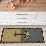 Machinewasbaar, Ottomanson Sara's Kitchen Machinewasbaar, tropisch palmboomontwerp, antislip rubberback 2 x 5 binnen, keukenloper, tapijt voor gang, keuken, woonkamer, slaapkamer, entree, 20 x 149 cm, beige/groenblauw