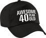 Bellatio Decorations Verjaardag cadeau petje - Awesome 40 year old - 40 jaar - zwart - volwassenen - baseball cap - Leeftijd