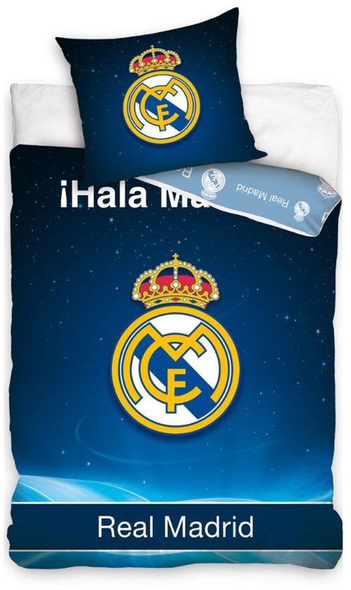 Official Fanwear Real Madrid Dekbedovertrek – Eenpersoonsdekbed – Inclusief Kussensloop – Voetbal Fanartikel – 140x200cm – Katoen – Blauw