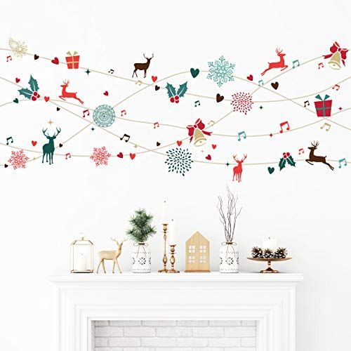 Ambiance Sticker Kerstmis Merry Christmas zelfklevende stickers Kerstmis decoratie feestjes voor slaapkamer en woonkamer slinger kerstontwerp - H 50 x B 120 cm
