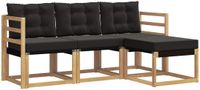 vidaXL - Bank loungeset - 4 zitplekken - Wit en zwart - Acacia hout