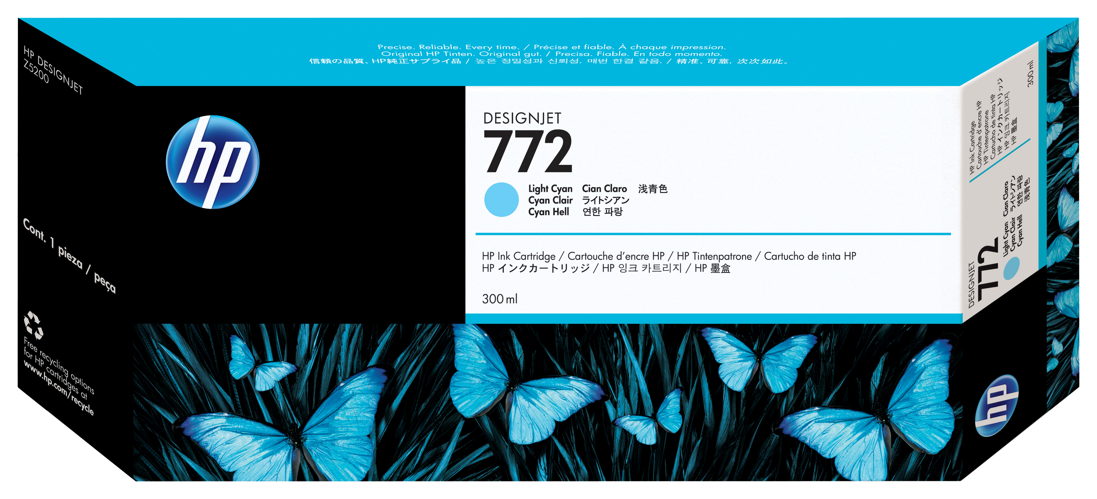 HP 772 licht-cyaan DesignJet inktcartridge, 300 ml single pack / Lichtyaan