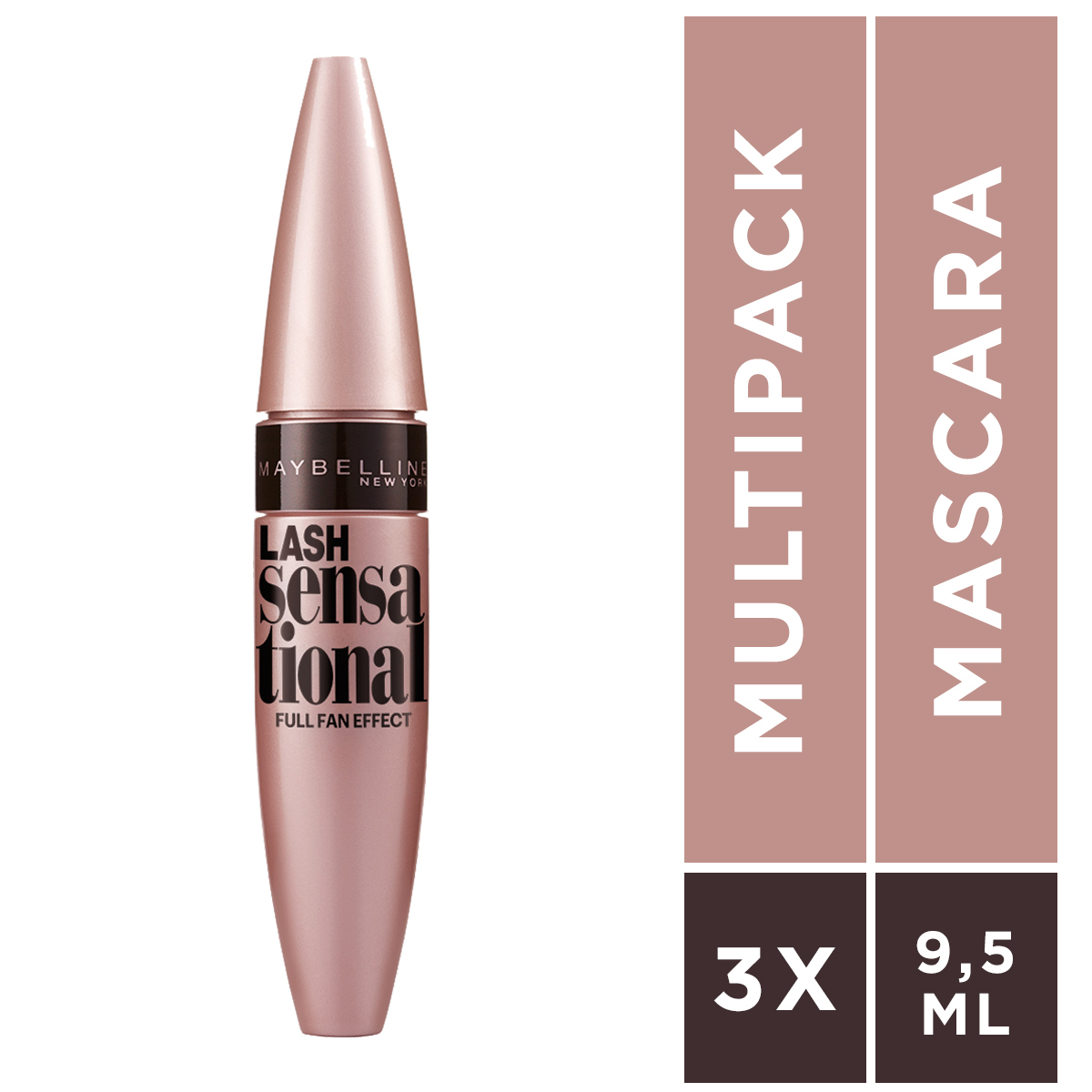 Maybelline Voordeelverpakking Lash Sensational Mascara Very Black – geeft een sensationeel waaiereffect voor zichtbaar langere en vollere wimpers – zwarte volume mascara - 3x 9,5 ml
