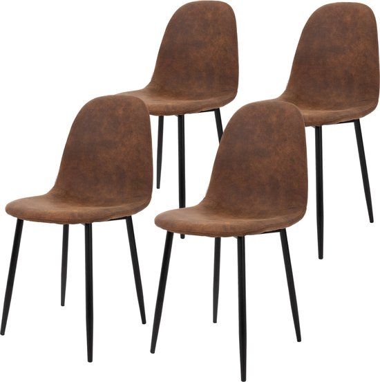 ML-Design Eetkamerstoel set van 4 met rugleuning Bruine keukenstoel met kunstlederen bekleding