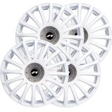 Simoni Racing GP/14W, set van 4 wieldoppen Gran Prix White 14 inch, wieldoppen voor auto, wit en zilver