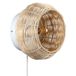B·LED BARCELONA LED LM168 Wilgenhouten wandlamp met kabel, stekker en schakelaar, E27, ronde lampenkap, bamboe, rotan, voor binnenverlichting, nachtkastje, woonkamer, slaapkamer