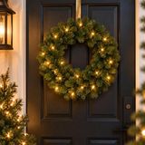 Merkloos Kerstkrans - met verlichting - D45 cm - warm witte led lampjes - deurkrans