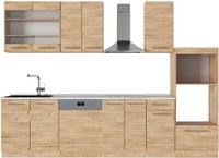 Vicco Fame-Line Complete keukeneenheid – 300 cm met hoge kast, WB Marmer Krachtige eik goud