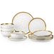 vancasso Porseleinen servies, 12-delig combiservies, eetservies met gouden rand, serviesset voor 4 personen, dinerborden, dessertborden en schaaltjes, wit