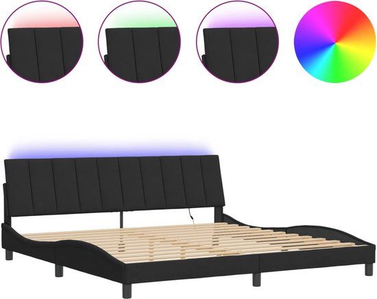 vidaXL Bedframe met LED, fluweel, zwart, 200x200 cm