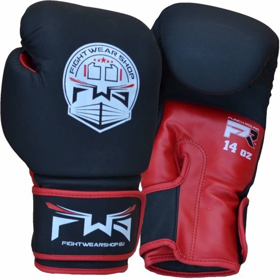 Fightwear Shop FWS Bokshandschoenen Matt MF Leder Zwart Rood 10 OZ