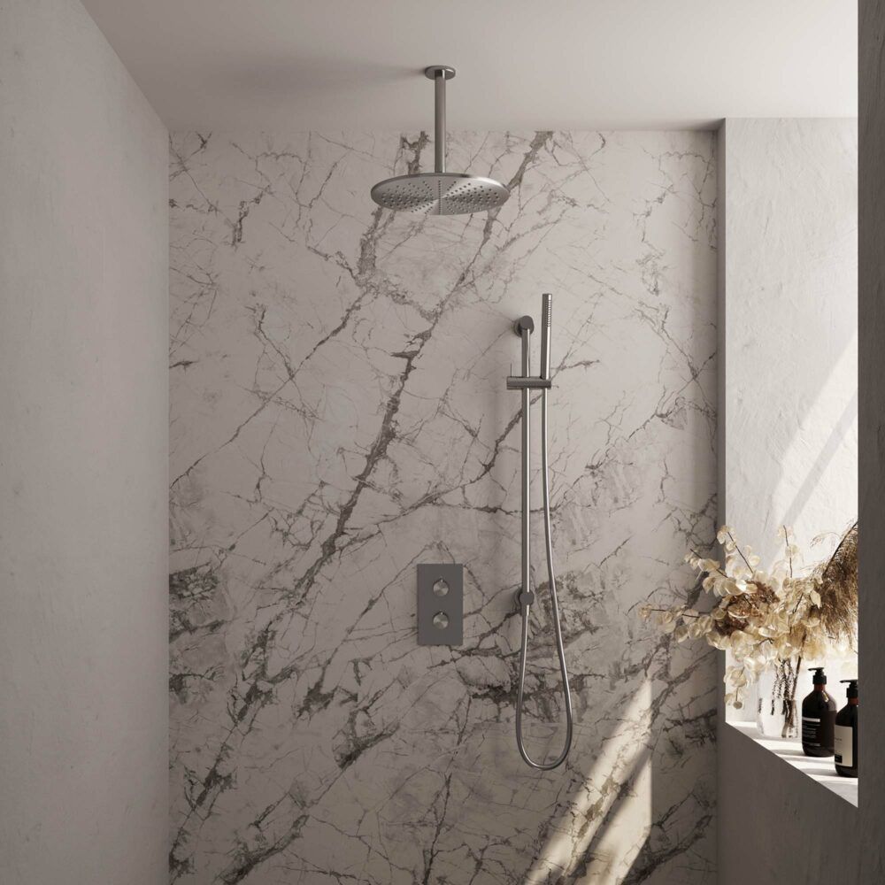 Brauer Brushed Carving thermostatische inbouw regendoucheset RVS geborsteld PVD