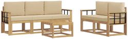 vidaXL Bank loungeset blanc et beige acacia bois 4 places