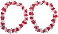 Funny Fashion guirlande Hawaï - Set van 4x stuks - kunststof - rood en wit